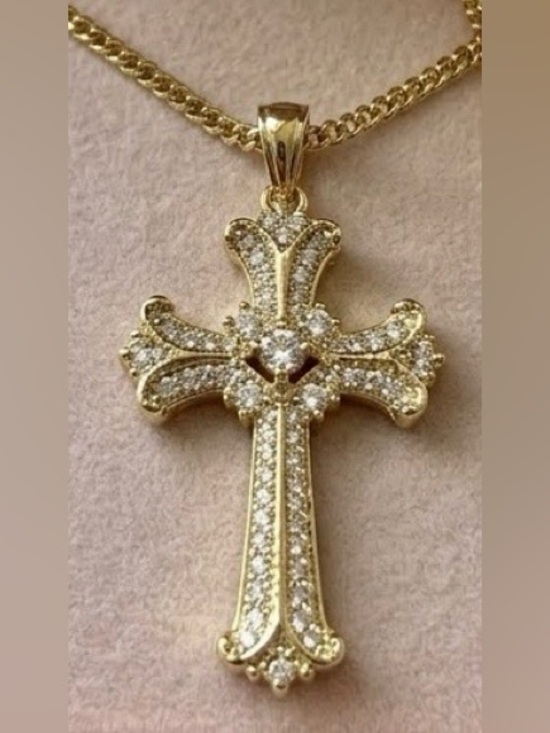 Adina Eden Jewelry - Adina Eden Gold CZ Cross Pendant & 18 Inch Gold Plated Chain
